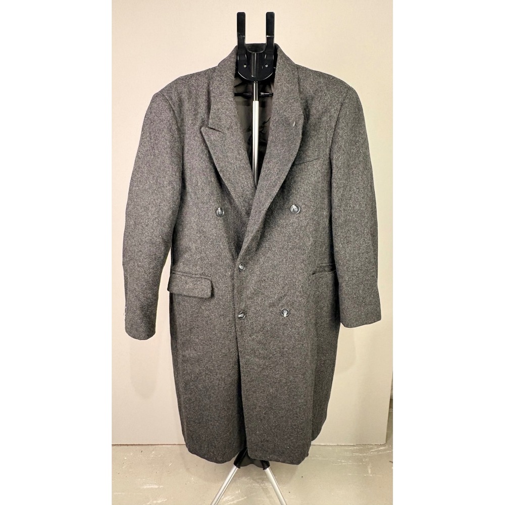 American Male Mens Charcoal Gray Wool Blend Double Breasted Overcoat Size 44 USA